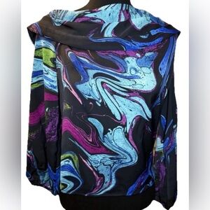 INC Women's Vibrant Multicolor Cold Shoulder Long Sleeved Blouse, Size Medium